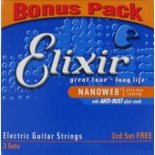 Elixir electric guitar strings, 3 sets .009